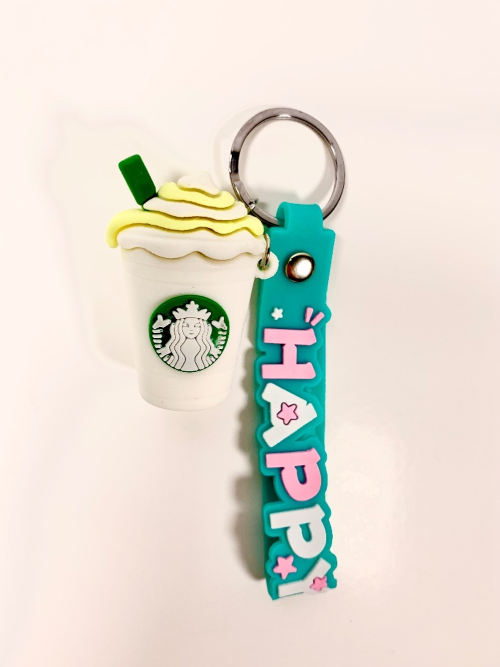 Starbucks-Inspired Happy keychain bag charm 3D blue pink green Frappe coffee cup
